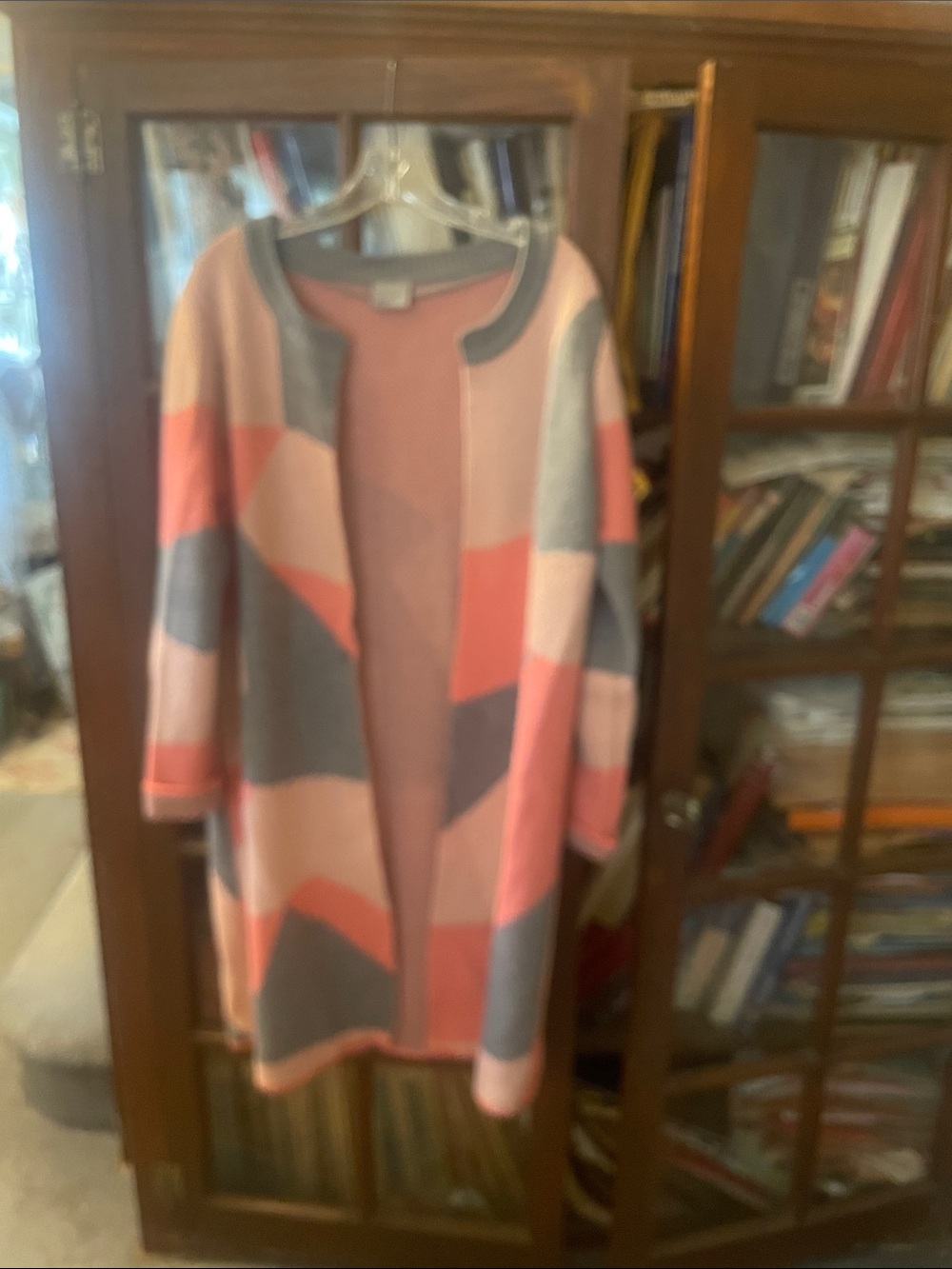 Vero Moda Pink and Gray Geometric Open-Front Cardigan